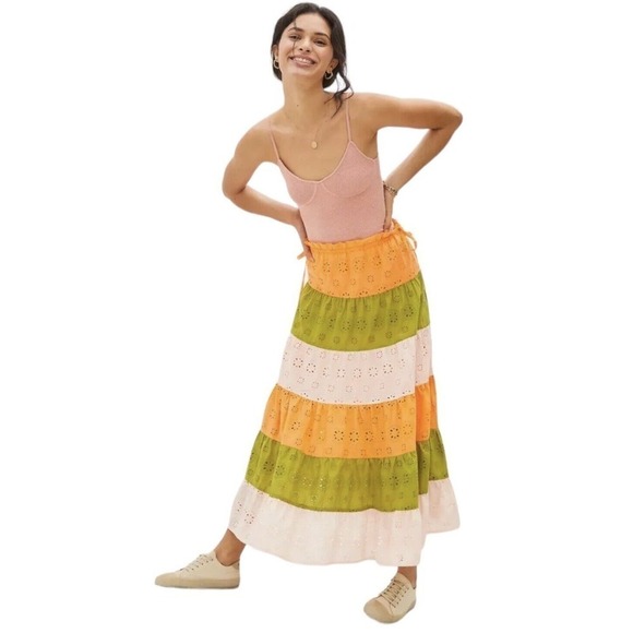 Anthropologie Hutch Fantine Maxi Skirt Womens Size Large $158 Boho Eyelet Summer - Picture 2 of 15